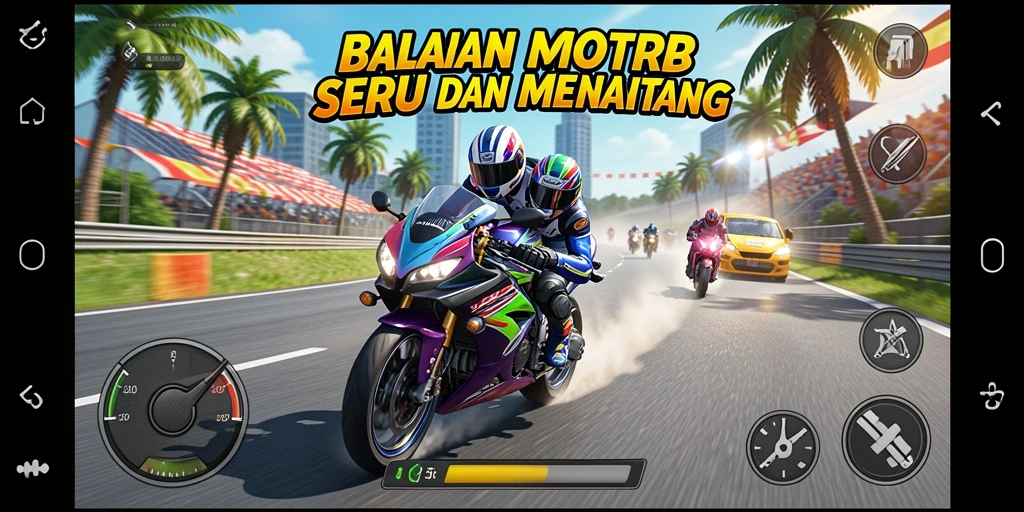 Menampilkan momen balapan mendebarkan di trek motor.