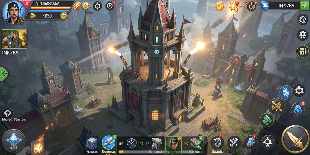 Screenshot gameplay INK789 yang menampilkan aksi pertahanan menara yang seru.