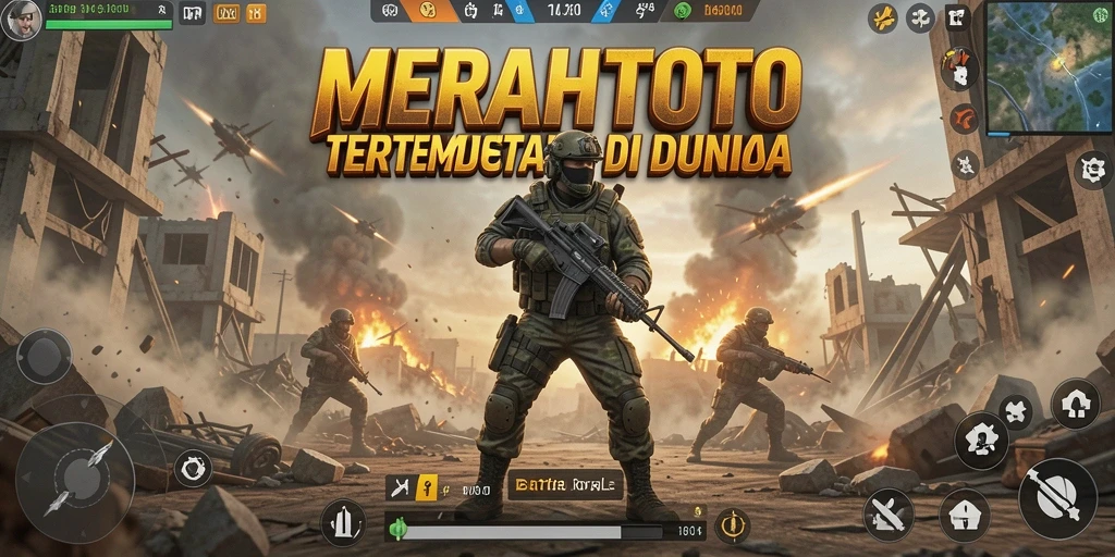 Screenshot gameplay MERAHTOTO menampilkan aksi Battle Royale yang mendebarkan.