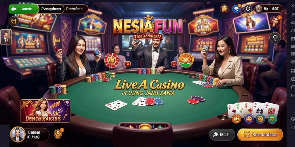 Screenshot gameplay NESIAFUN yang menampilkan dealer langsung dan permainan yang menarik.