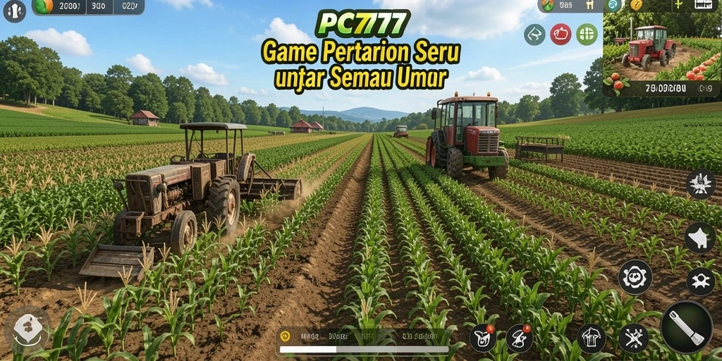 Tangkapan layar menunjukkan gameplay pertanian seru di PC777.