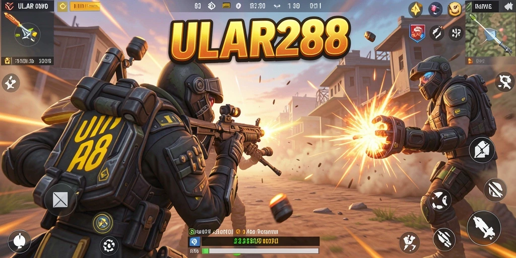 Tampilan gameplay ULAR288 dengan pertarungan seru di dunia Battle Royale.