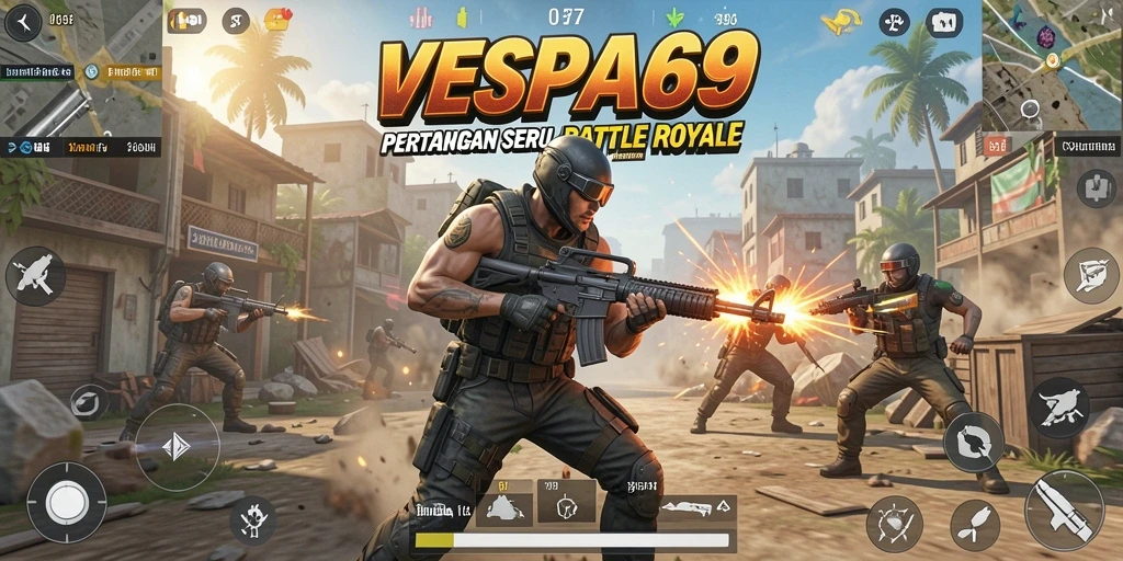 Tampilan gameplay VESPA69 yang mendebarkan dalam pertarungan Battle Royale.