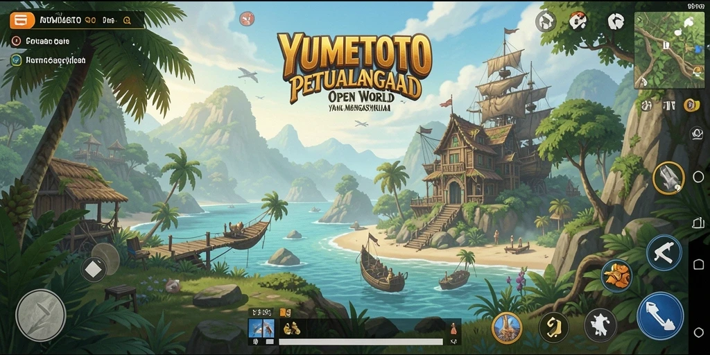 Screenshot gameplay YUMETOTO menampilkan dunia Open World yang luas dan interaktif.