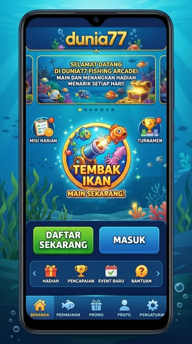 Tampilan antarmuka aplikasi dunia77 yang sederhana dan menarik.